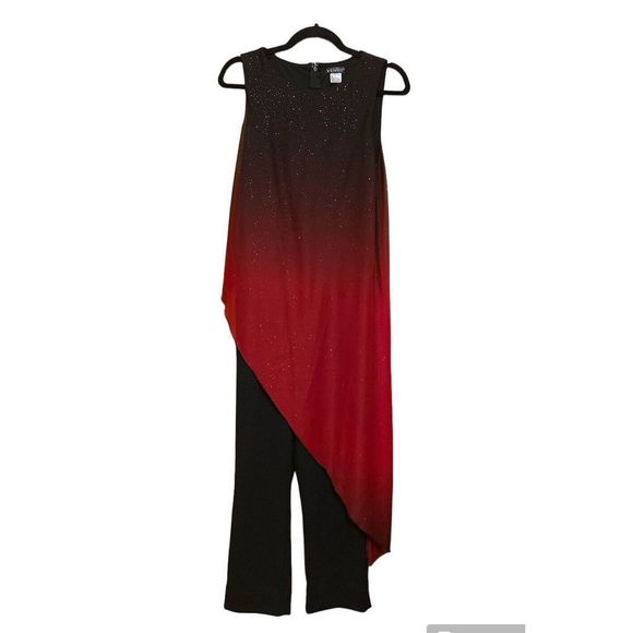 VENUS Pants - Venus Women’s Sheer overlay Jumpsuit red sparkly and black Size S